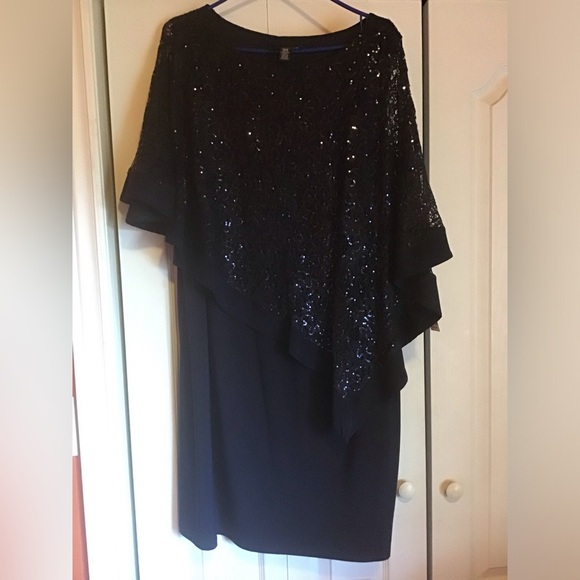 Navy Blue Sequin Poncho style dress - Picture 7 of 7
